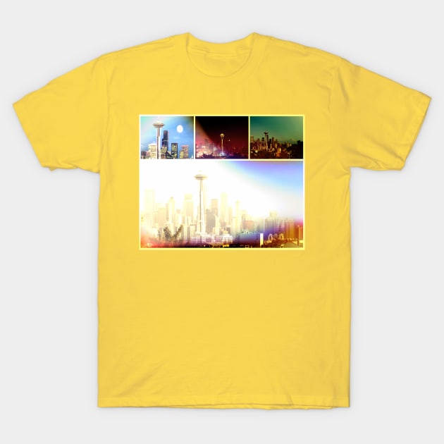 Funky Seattle Space Needle Collage in prismatic Colors T-Shirt by Christine aka stine1